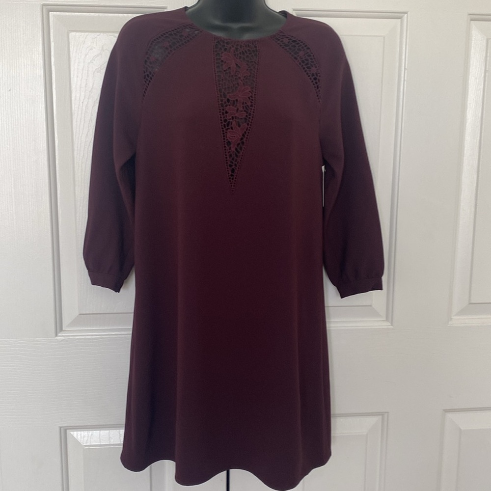 Aritzia Wilfred Burgundy Shirt Midi Dress Crochet Detail Size XXS